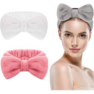 LIXIN Set 2 Stuks Make-up Haarbanden - Wit, Roze - Cosmetische hoofdband - Haarband volwassenen - Bandeau - Vrouwen - Dames - Tieners - Meiden - Dans - Yoga - Hardlopen - Sport - Haaraccessoires
