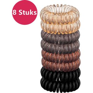 LIXIN Spiraal Haarelastiekjes - 8 stuks - Zwart - Bruin - Amber - Grijs - Telefoonkabel haarelastiek - Trendy kleuren - Gekleurde haarelastiek - Haaraccessoires - Meisjes - Dames
