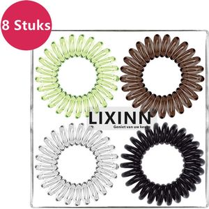 LIXIN Spiraal Haarelastiekjes - 8 stuks - Zwart - Bruin - Crystal - Geel - Telefoonkabel haarelastiek - Trendy kleuren - Gekleurde haarelastiek - Haaraccessoires - Meisjes - Dames