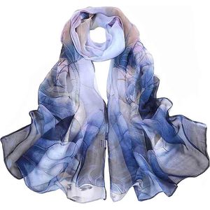 LIXIN Elegant Stijlvol Sjaal Dames - Kleur 3 - Hals sjaaltje 160x50 cm - Neksjaaltje - Dames nek sjaaltje - Pure zijde gevoel - Zijde Blend - Omslagdoek - Satijn Zijdezacht -  Bloemenprint - Dames accessoires