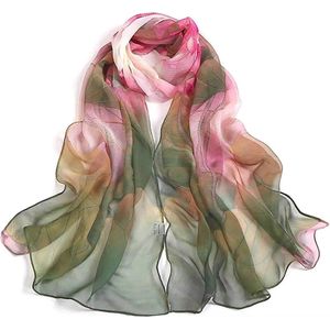 LIXIN Elegant Stijlvol Sjaal Dames - Kleur 4 - Hals sjaaltje 160x50 cm - Neksjaaltje - Dames nek sjaaltje - Pure zijde gevoel - Zijde Blend - Omslagdoek - Satijn Zijdezacht -  Bloemenprint - Dames accessoires