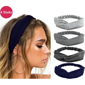 LIXIN Set van 4 stuks - Dames haarbanden - Kleur 5 - Knoop cross knitted haarbanden - Dames - Haarband volwassenen - Elastisch - Vrouwen - Meisjes - Yoga - Haaraccessoires