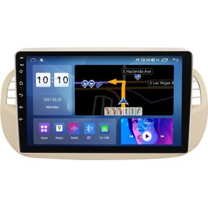 Wireless CarPlay Wired Android Auto 8core Fiat 500 2007-2015 Android 11 Navigatie en Multimediasysteem WiFi Bluetooth USB 2+32GB 4G beige