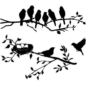 Raam - Muur sticker Decoratief Vogels op tak met nest - Lente - Overkapping - Veranda - Dieren