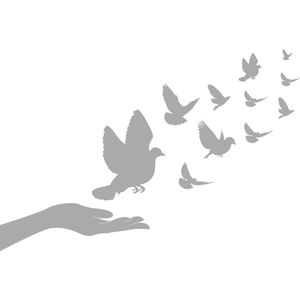 Raam - muur - veranda - sticker Hand met vogels - wall art -