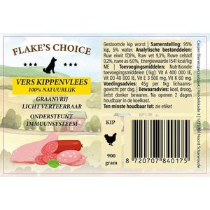 FLAKE'S CHOICE 900 gram - hondenworst - gestoomd - kip - graanvrij - 10 stuks