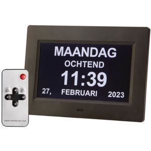 Alora - Digitale Dementieklok - Zwart - 7 Inch Display - Meertalige Wekker
