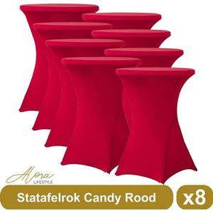 Statafelrok candy rood 80 cm - per 8 - partytafel - tafelrok voor statafel - Statafelhoes - Bruiloft - Cocktailparty - Stretch Rok - Set van 8