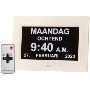 Dementieklok - 7 inch digitaal display - Wit - Medicatiealarm - Wekkers - Met afstandsbediening
