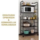 Alora Keukentrolley Zwart Op Wieltjes - Keukenrek - 5 Laags - Keuken Organizer Keukenkast