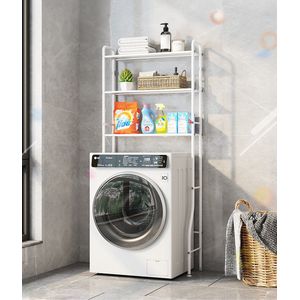 Alora wasmachine opbergrek wit - Badkamerrek - Wasmachine ombouw - Opbergrek voor wasmachine - Wasmachine kast - Wasmachine meubel met 3 schappen - 26.5 x 66.5 x 155cm