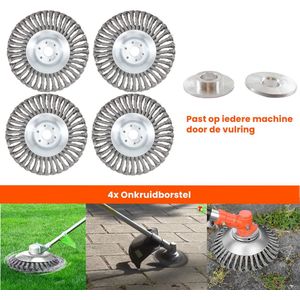 Kibani universele onkruidborstel - 20 cm - per 4 - staal - max. toerental 10.000 p/m - inclusief vulring - onkruidverwijderaar – tuingereedschap