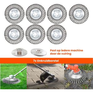 Kibani universele onkruidborstel - 20 cm - per 7 - staal - max. toerental 10.000 p/m - inclusief vulring - onkruidverwijderaar – tuingereedschap
