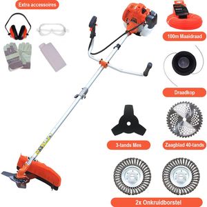 Kibani Kantenmaaier 4-in-1 – Bosmaaier Benzine - 52 cc / 1.9 pk 2-takt Motor – Incl. 2 Onkruidborstels, Maaidraad, Zaagblad 40-tands en Veiligheidsset