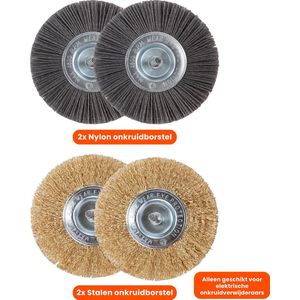 Universele borstelset voor elektrische onkruidborstel - Set van 2 - Onkruidverwijderaar - Onkruidverdelger - Stalen en Nylon borstel - 11cm - Voegenborstel - Grastrimmer