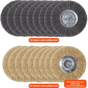 Universele borstelset voor elektrische onkruidborstel - Set van 9 - Onkruidverwijderaar - Onkruidverdelger - Stalen en Nylon borstel - 11cm - Voegenborstel - Grastrimmer