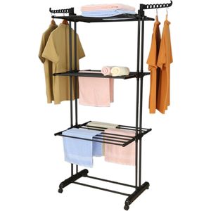 Alora Droogtoren - Zwart - kleding droogrek - inklapbaar - inclusief wielen - droogtoren met wieltjes - 20m drooglengte