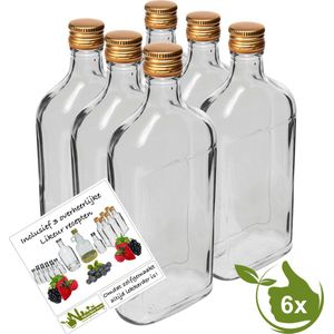 Glazenflesjes ""Drupke"" 500ml (6 stuks) inclusief 3 recepten- mini flesjes - heupflesje - likeurflesje