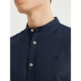 WE Fashion - Linnen Overhemd - Donkerblauw - Mao Kraag - Lange Mouwen
