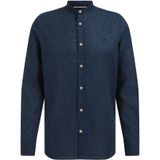 WE Fashion - Linnen Overhemd - Donkerblauw - Mao Kraag - Lange Mouwen