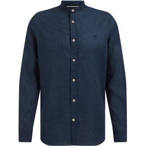 WE Fashion - Linnen Overhemd - Donkerblauw - Mao Kraag - Lange Mouwen