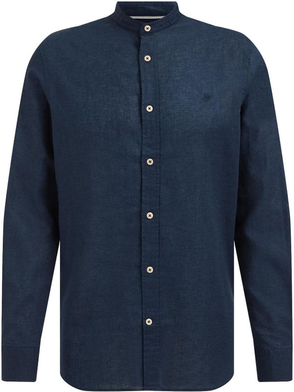WE Fashion - Linnen Overhemd - Donkerblauw - Mao Kraag - Lange Mouwen