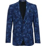 WE Fashion - Slim Fit Blazer - Dessin - Heren - Blauw - Katoen