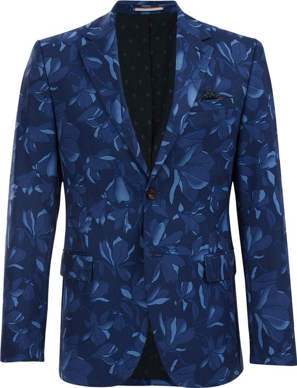 WE Fashion - Slim Fit Blazer - Dessin - Heren - Blauw - Katoen