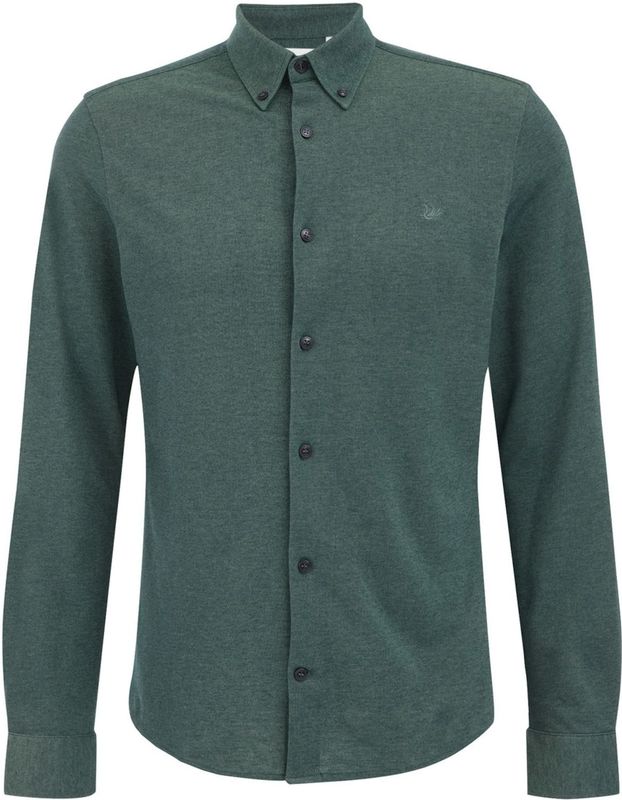 Fundamentals - Slim Fit Overhemd - Donkergroen - Piquéjersey