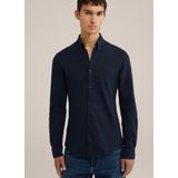 WE Fashion - Tall Fit Overhemd - Donkerblauw - Piquéjersey - Katoen