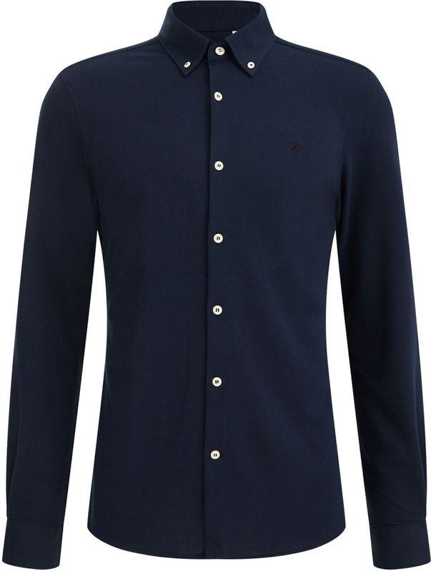 WE Fashion - Tall Fit Overhemd - Donkerblauw - Piquéjersey - Katoen
