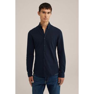 WE Fashion - Tall Fit Overhemd - Donkerblauw - Piquéjersey - Katoen