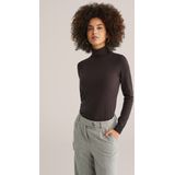 WE Fashion - Dames coltrui - Donkerbruin - Fijngebreid - Regular Fit - Katoen