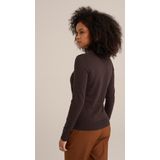 WE Fashion - Dames coltrui - Donkerbruin - Fijngebreid - Regular Fit - Katoen