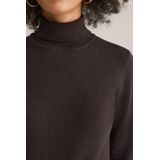 WE Fashion - Dames coltrui - Donkerbruin - Fijngebreid - Regular Fit - Katoen