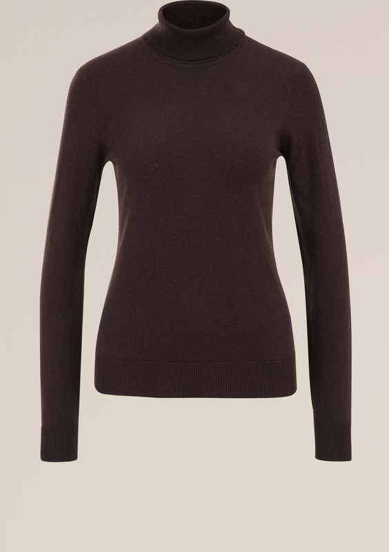 WE Fashion - Dames coltrui - Donkerbruin - Fijngebreid - Regular Fit - Katoen