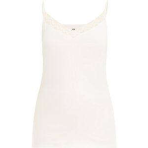 WE Fashion - Curve - Dames Singlet met Kant - Gebroken Wit - Katoen