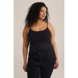 WE Fashion - Curve - Dames Singlet - Zwart - Katoen