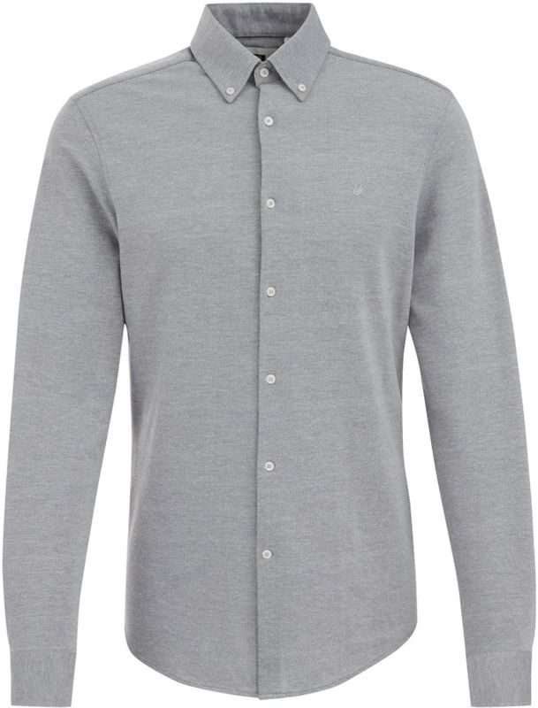Fundamentals - Slim Fit Overhemd - Lichtgrijs - Piquéjersey - Katoen