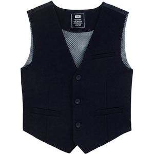 WE Fashion - Jongens Slim Fit Gilet - Donkerblauw - Stretch - Ribstructuur