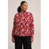 WE Fashion Curve Gebloemde Blouse Rood/Ecru