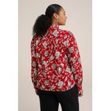 WE Fashion Curve Gebloemde Blouse Rood/Ecru