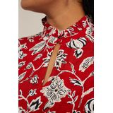 WE Fashion Curve Gebloemde Blouse Rood/Ecru
