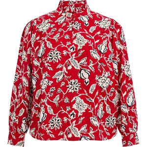 WE Fashion Curve Gebloemde Blouse Rood/Ecru
