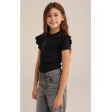 WE Fashion - Shirt - Zwart - Slanke Pasvorm - Kwartmouw