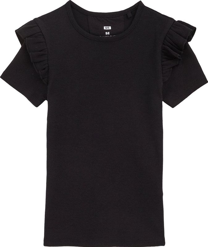 WE Fashion - Shirt - Zwart - Slanke Pasvorm - Kwartmouw