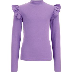 WE Fashion Meisjes geribd T-shirt met ruches
