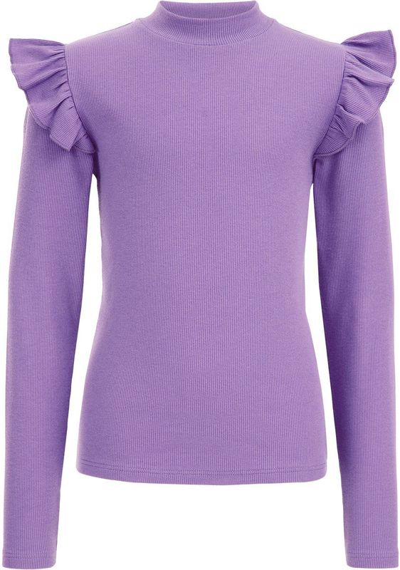 WE Fashion Meisjes geribd T-shirt met ruches