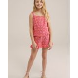 WE Fashion - Meisjes top met sierknopen - Regular fit - Roze - Katoen - Maat: 92