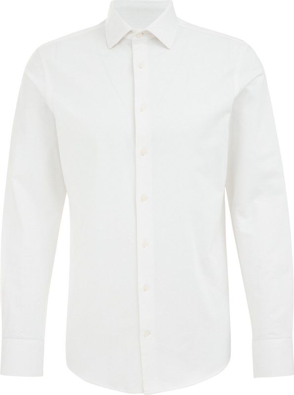 Fundamentals - Heren Premium Jacquard Gebreid Overhemd - Slim Fit - Wit - Katoen